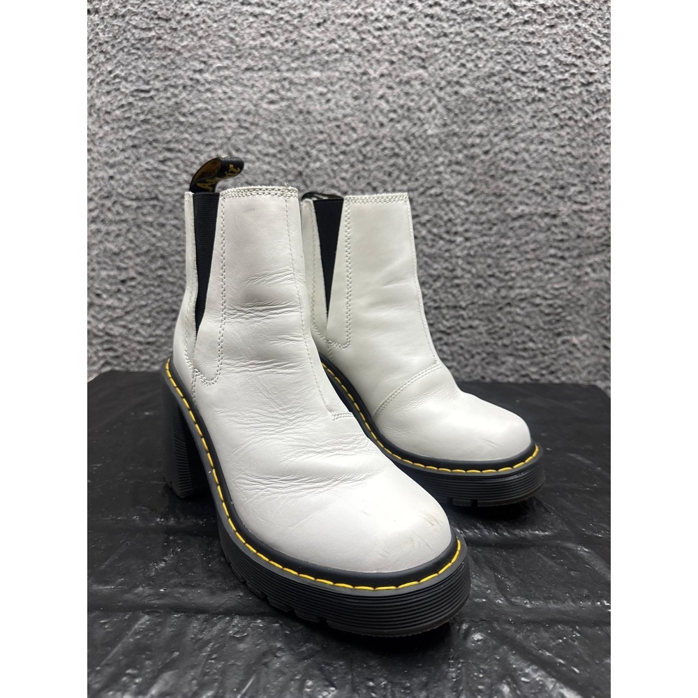 Dr. Martens Spence Leather Flared Heel Chelsea Boots White Womens Size 7 US